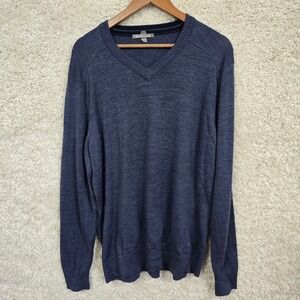 Smartwool V-Neck Sweater Mens Large‎ Blue Merino Wool Blend Lightweight Classic